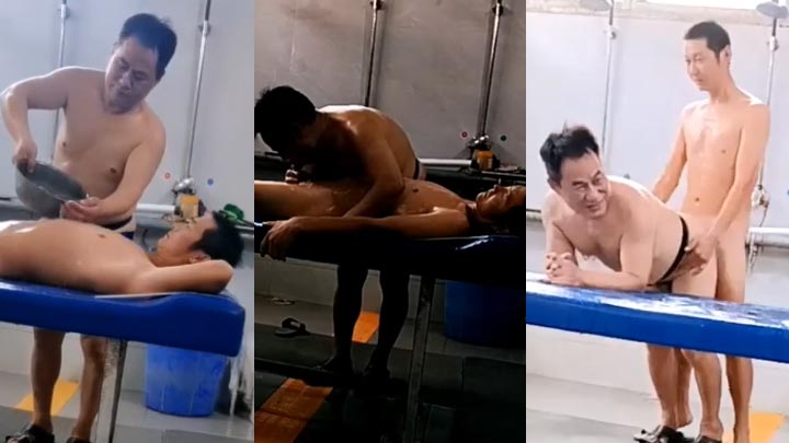 偷拍搓澡师给中年大哥打飞机口交啪啪